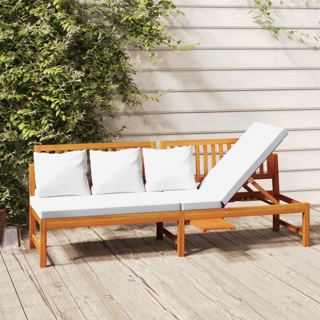 Daybed with cream white cushions 200x60x75 cm solid acacia wood