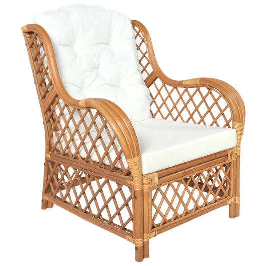 Sessel mit Kissen Hellbraun Rattan und Leinen