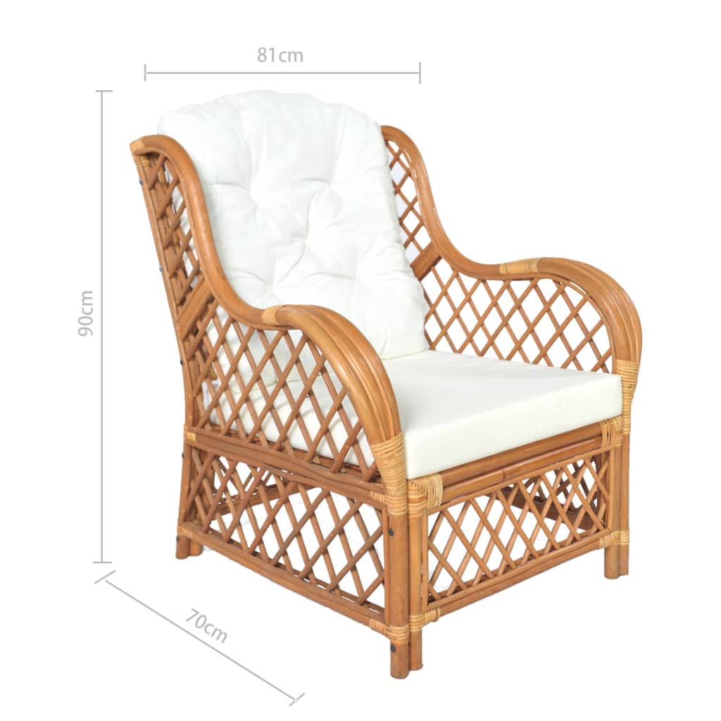 Sessel mit Kissen Hellbraun Rattan und Leinen