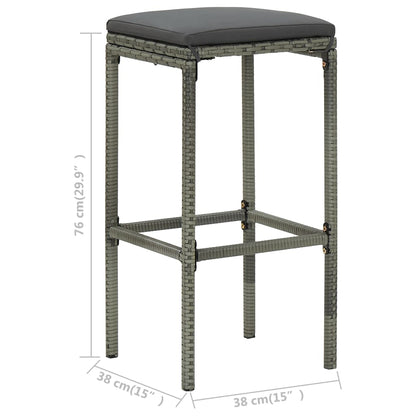 Barhocker mit Kissen 3 Stk. Grau Poly Rattan