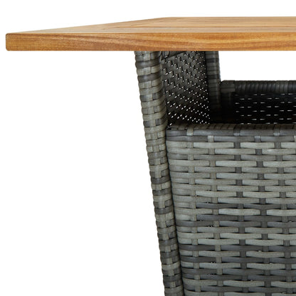 Bartisch Grau 60x60x110 cm Poly Rattan und Massivholz Akazie