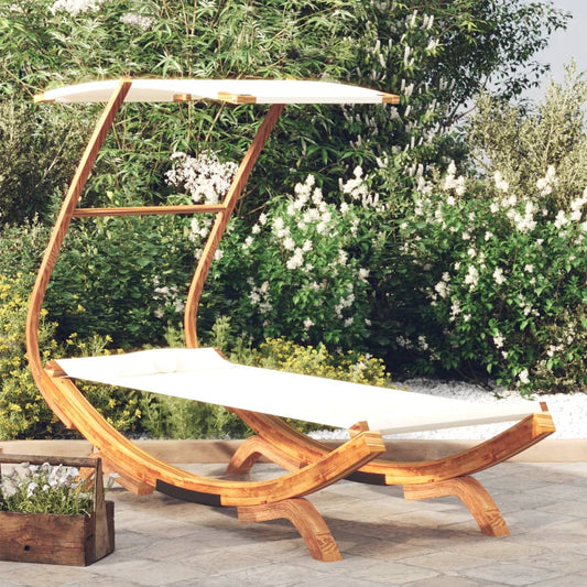 Sun lounger with roof 100x190x134 cm bentwood solid cream