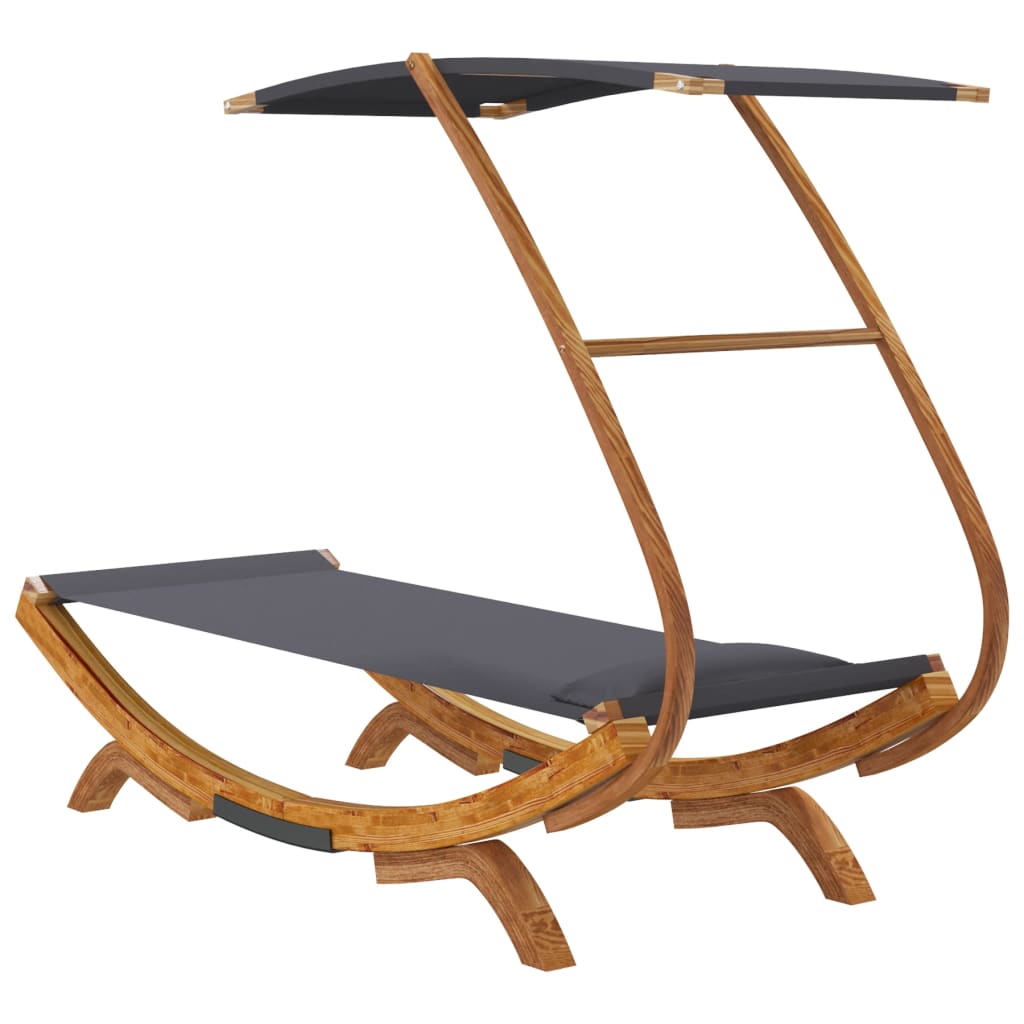 Sun lounger with roof 100x190x134 cm bentwood solid anthracite