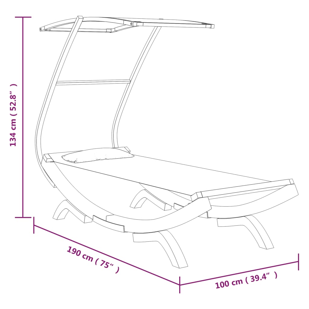 Sun lounger with roof 100x190x134 cm bentwood solid anthracite