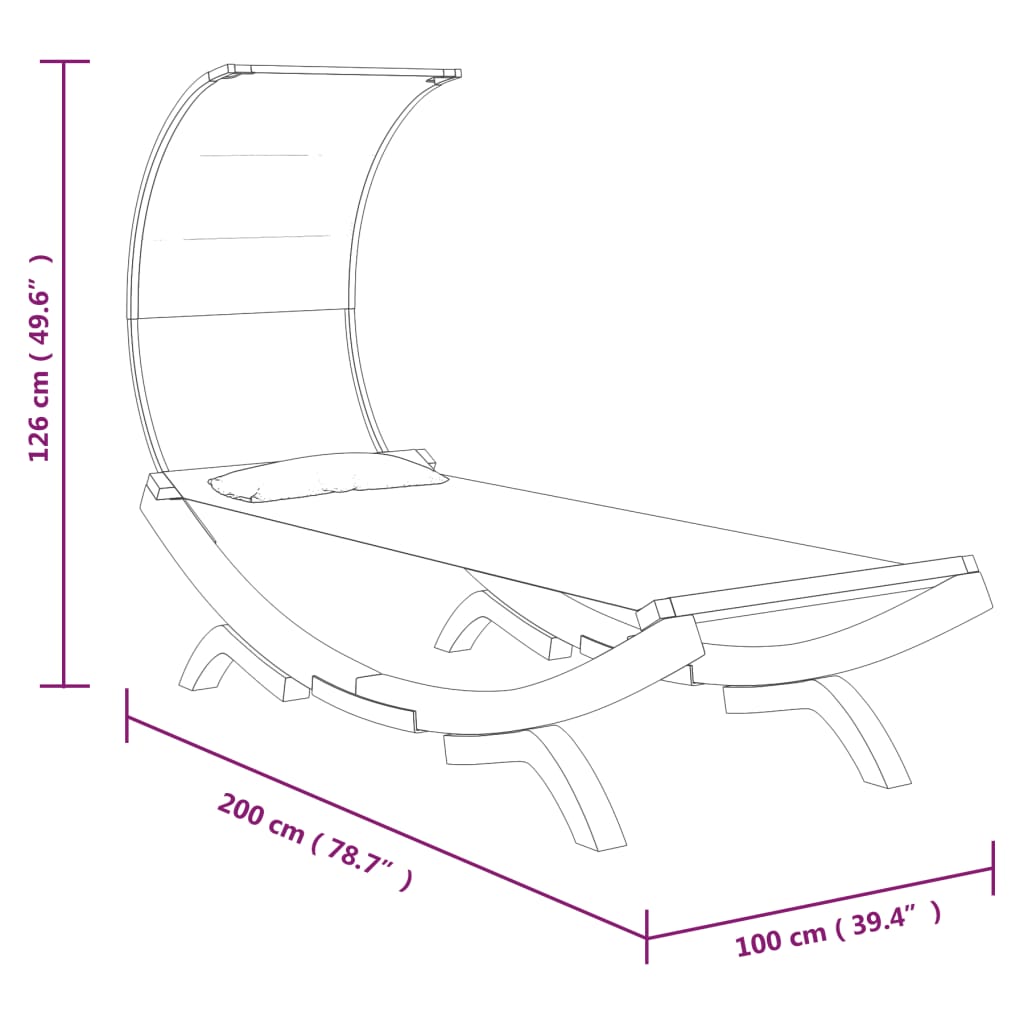 Sun lounger with roof 100x200x126 cm bentwood solid cream