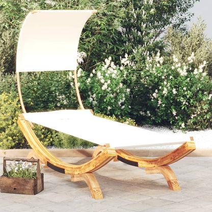 Sun lounger with roof 100x200x126 cm bentwood solid cream