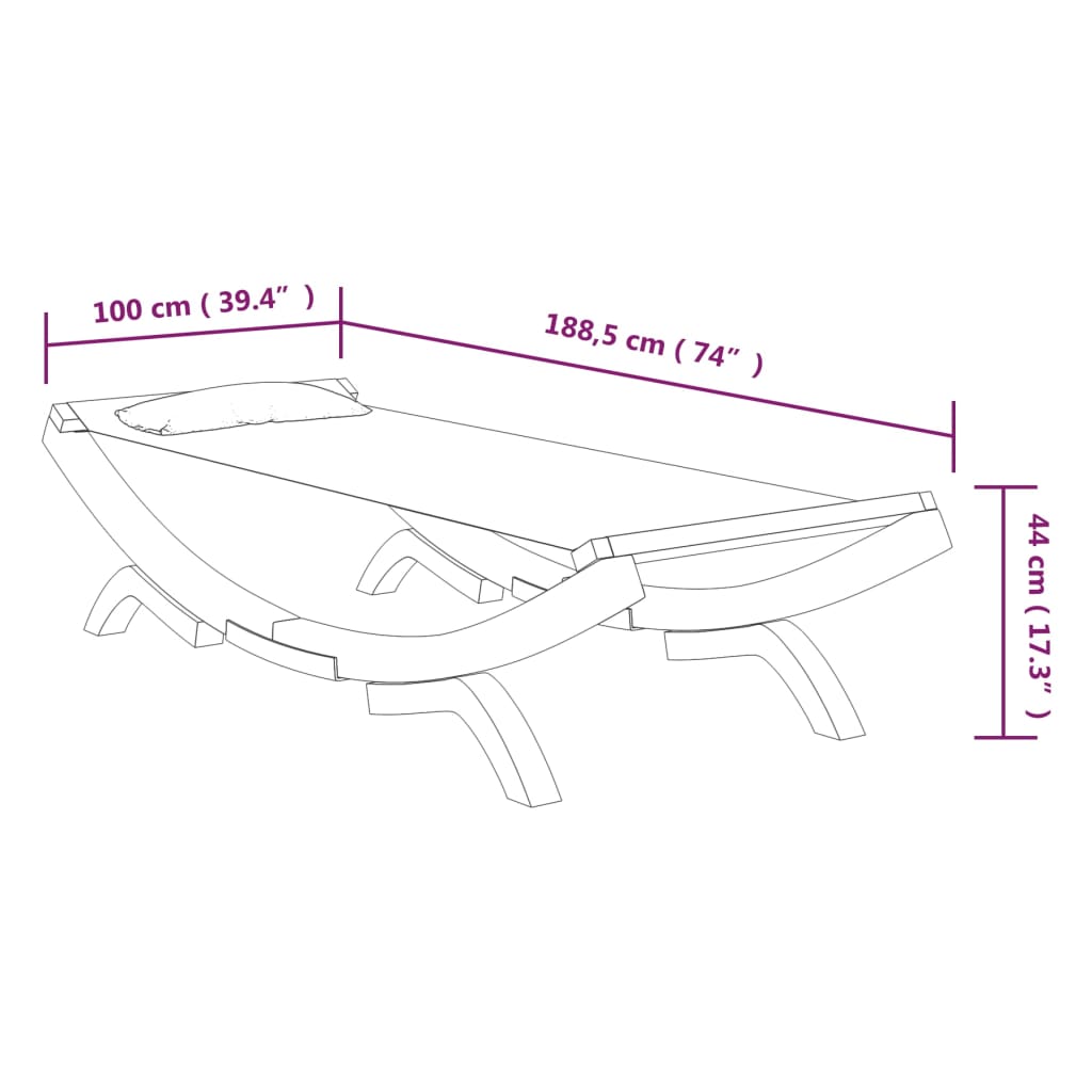 Sonnenliege 100x188,5x44 cm Bugholz Massiv Anthrazit