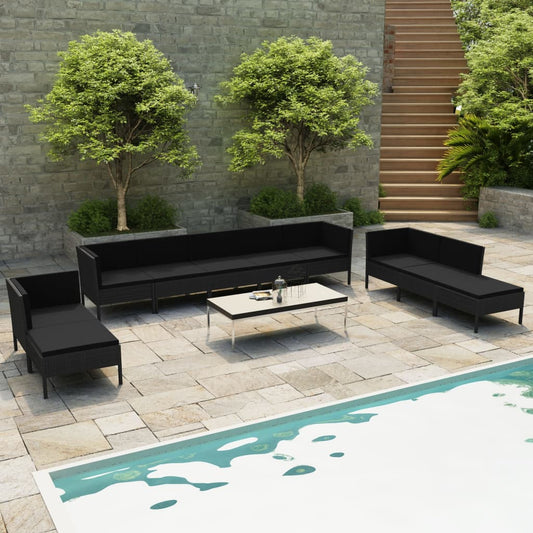 10-tlg. Garten-Lounge-Set mit Auflagen Poly Rattan Schwarz