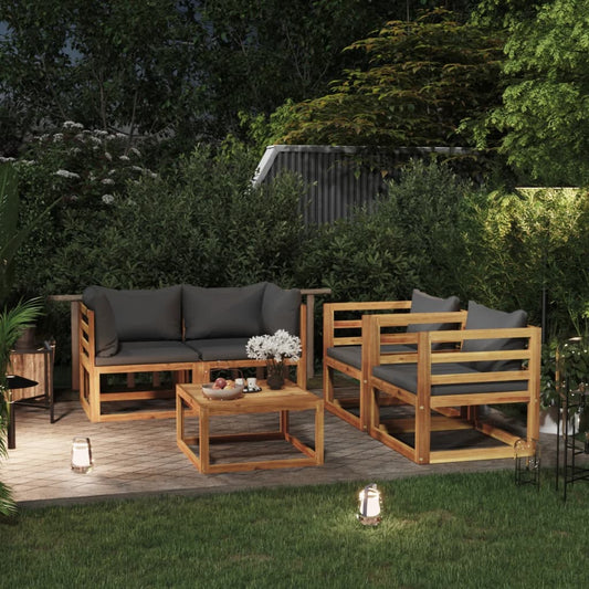 5-tlg. Garten-Lounge-Set mit Auflagen Massivholz Akazie