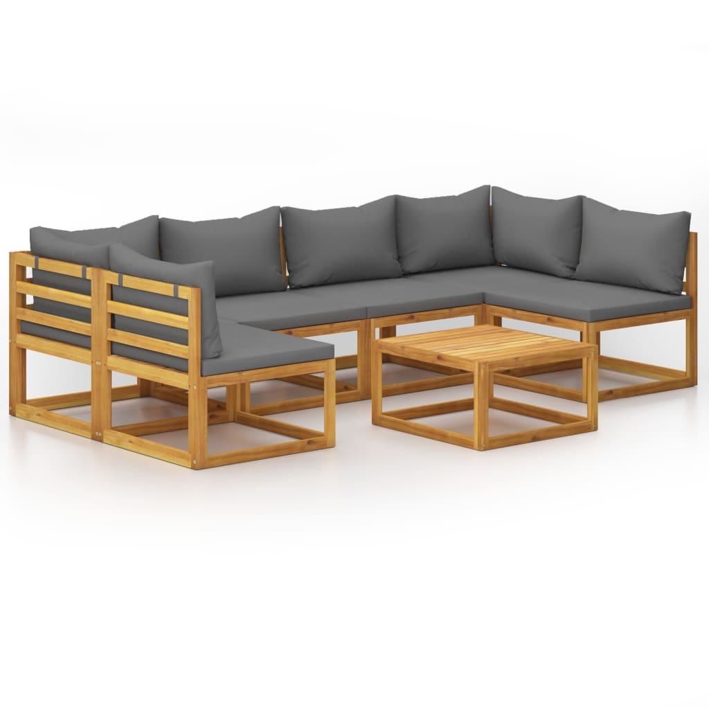 7-piece garden lounge set with cushions made of solid acacia wood