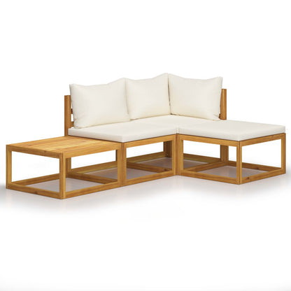 4-tlg. Garten-Lounge-Set mit Auflagen Creme Massivholz Akazie