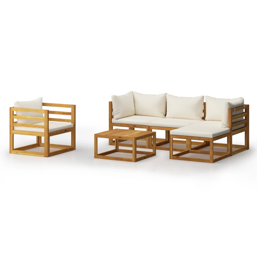 6-tlg. Garten-Lounge-Set mit Auflagen Creme Massivholz Akazie