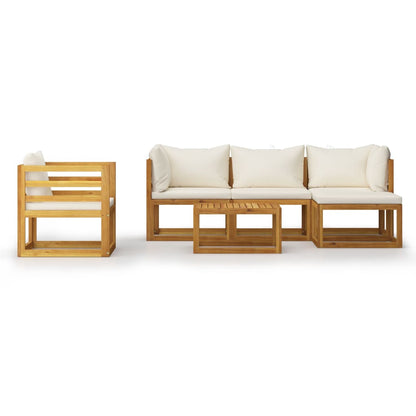 6-tlg. Garten-Lounge-Set mit Auflagen Creme Massivholz Akazie