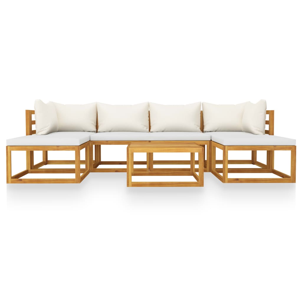 7-tlg. Garten-Lounge-Set mit Auflagen Creme Massivholz Akazie