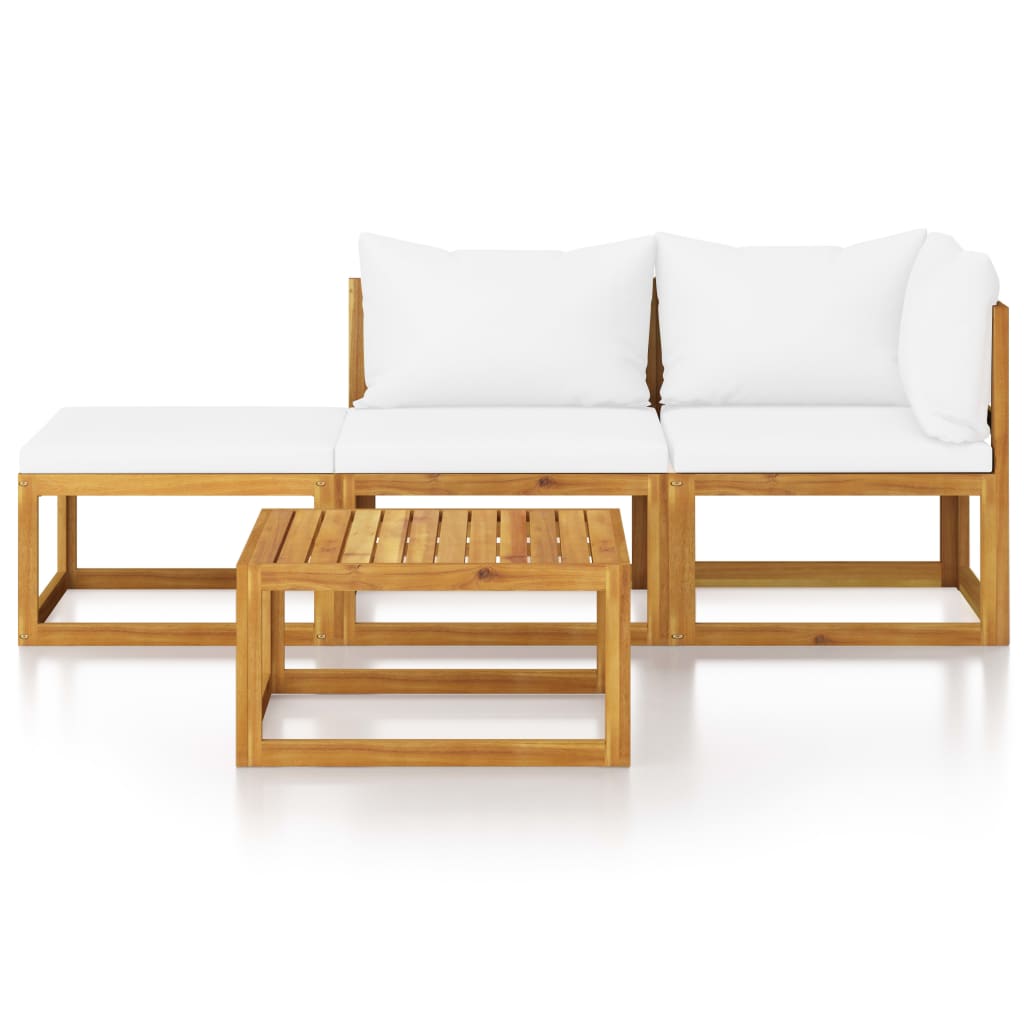 4-tlg. Garten-Lounge-Set mit Auflagen Creme Massivholz Akazie