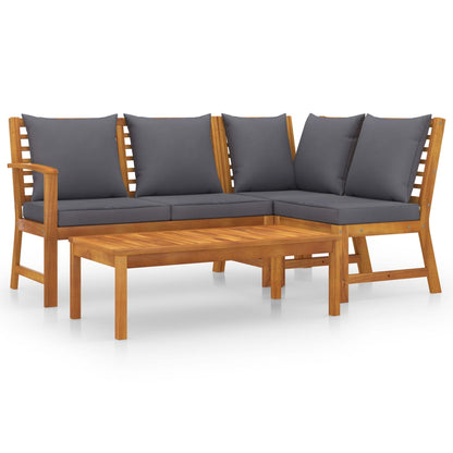 4-piece garden lounge set with cushions made of solid acacia wood