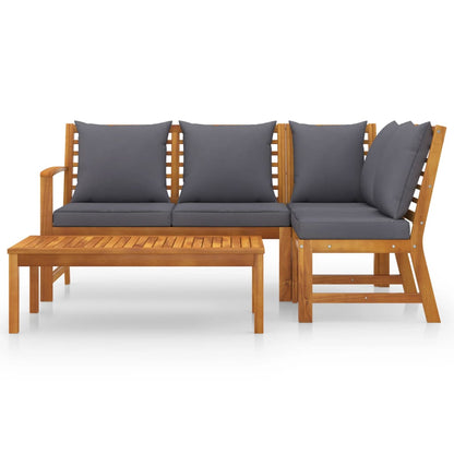 4-piece garden lounge set with cushions made of solid acacia wood