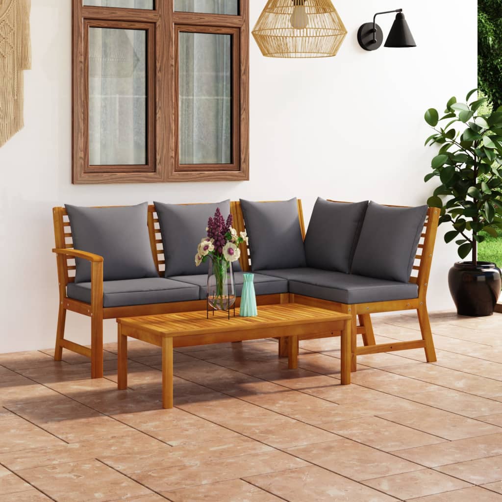 4-piece garden lounge set with cushions made of solid acacia wood