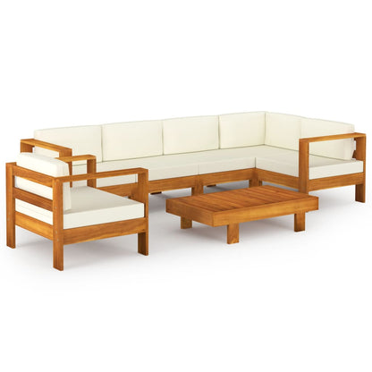 7-piece garden lounge set with cream cushions, solid acacia wood