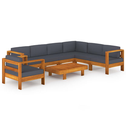 8-tlg. Garten-Lounge-Set mit Dunkelgrauen Auflagen Akazienholz