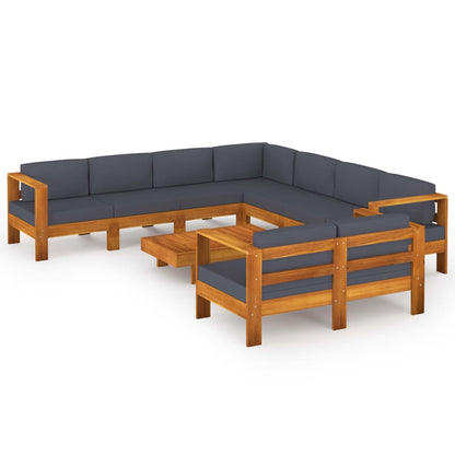 9-piece garden lounge set with dark grey acacia wood cushions