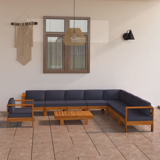 10-tlg. Garten-Lounge-Set mit Dunkelgrauen Auflagen Akazienholz