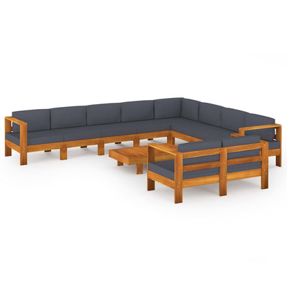 10-piece garden lounge set with dark grey acacia wood cushions