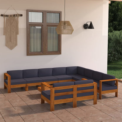 10-piece garden lounge set with dark grey acacia wood cushions