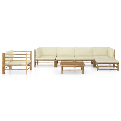 7-piece garden lounge set with cream white cushions bamboo