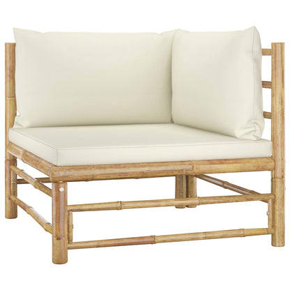 7-piece garden lounge set with cream white cushions bamboo