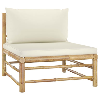 7-piece garden lounge set with cream white cushions bamboo