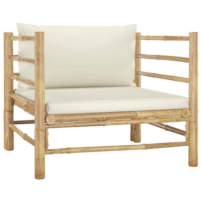 7-piece garden lounge set with cream white cushions bamboo