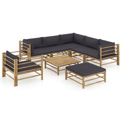 8-tlg. Garten-Lounge-Set mit Dunkelgrauen Kissen Bambus