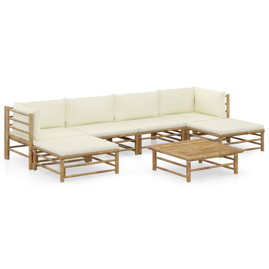 7-piece garden lounge set with cream white cushions bamboo