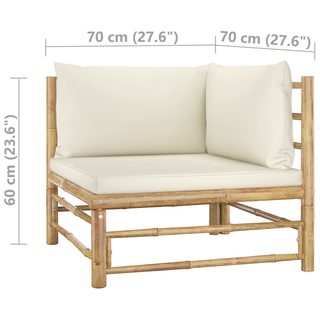 7-piece garden lounge set with cream white cushions bamboo