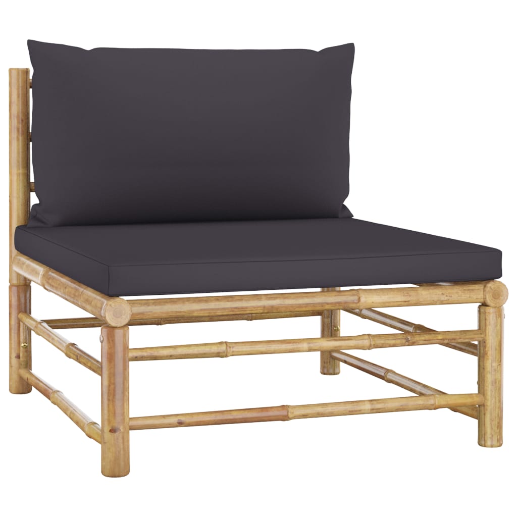 3-tlg. Garten-Lounge-Set mit Dunkelgrauen Kissen Bambus