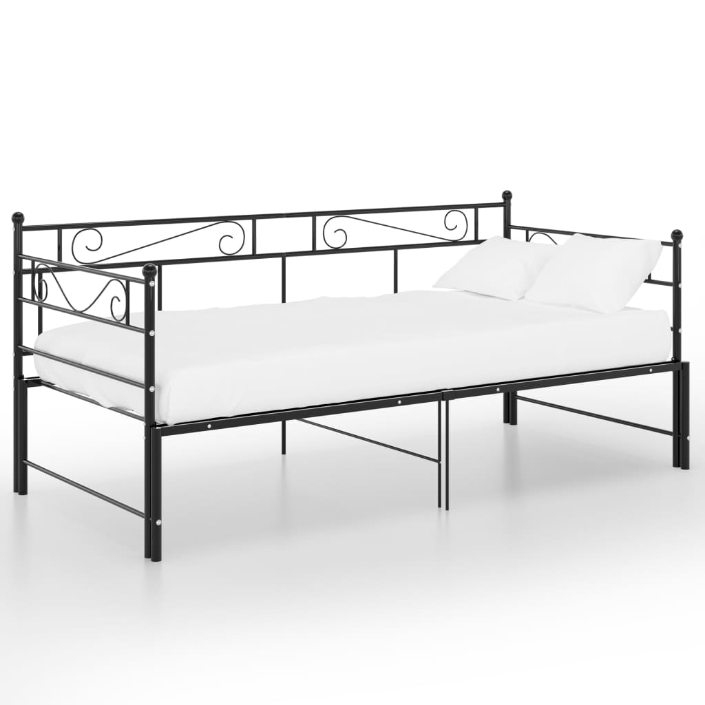 Tagesbett Ausziehbar Schwarz Metall 90x200 cm