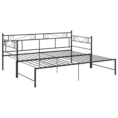 Tagesbett Ausziehbar Schwarz Metall 90x200 cm