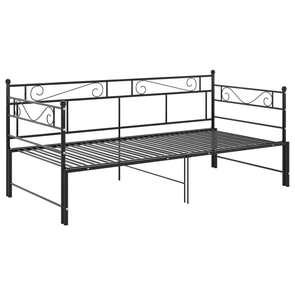 Tagesbett Ausziehbar Schwarz Metall 90x200 cm