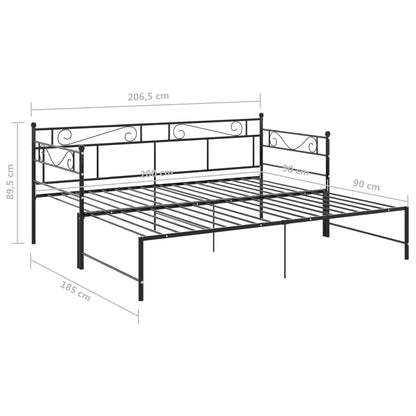 Tagesbett Ausziehbar Schwarz Metall 90x200 cm