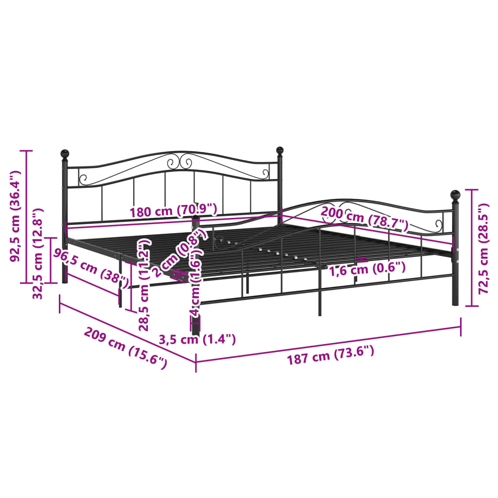 Bett Schwarz Metall 180x200 cm