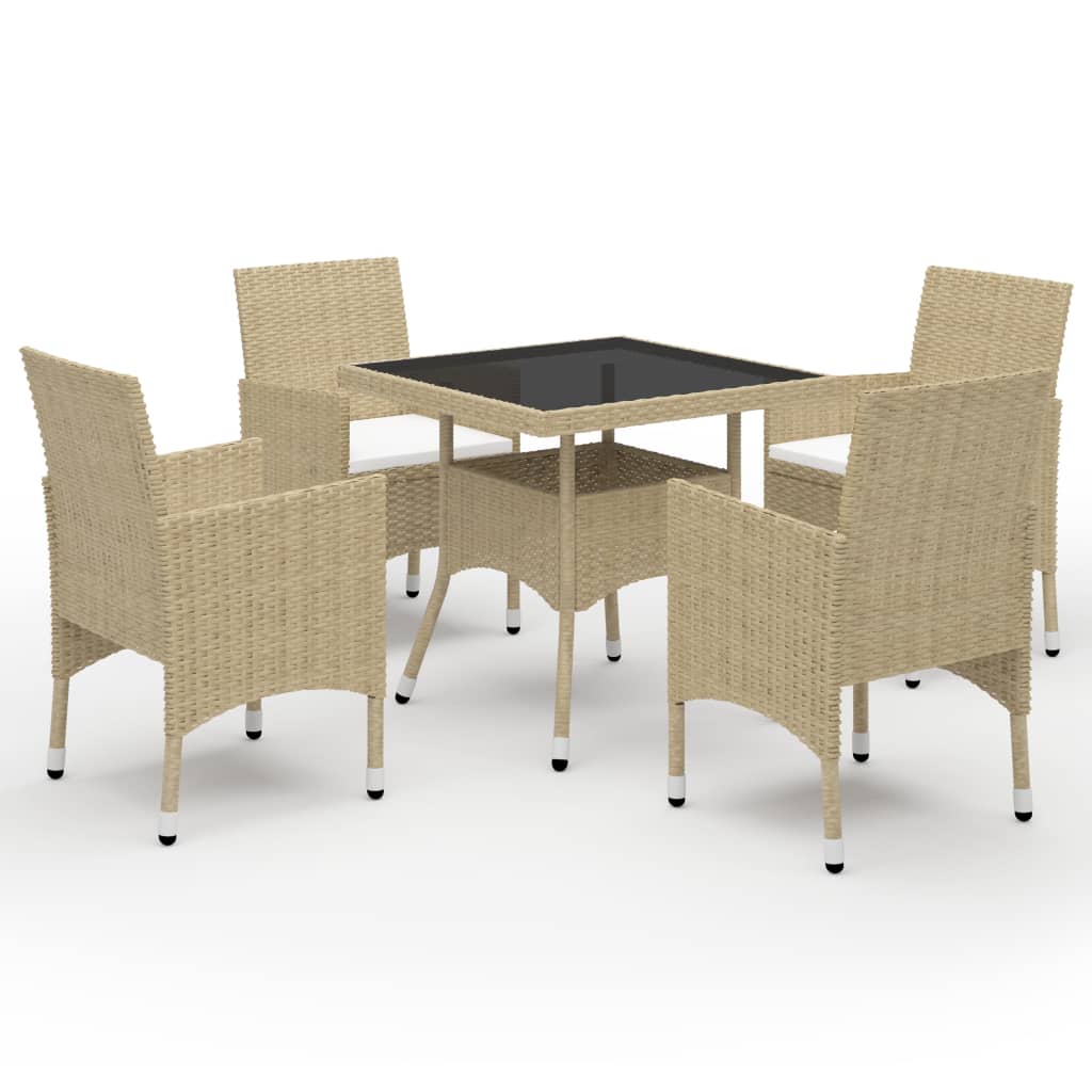 5-tlg. Garten-Essgruppe Poly Rattan und Glas Beige