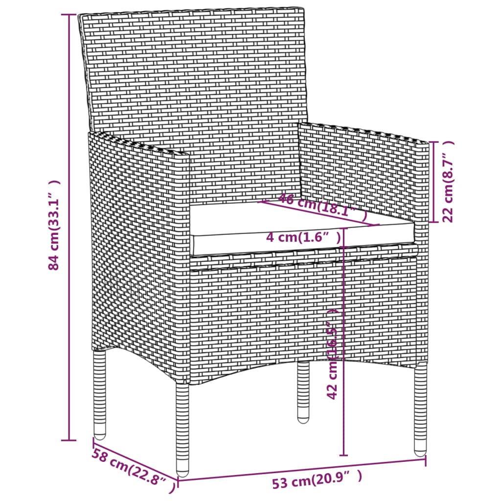 5-tlg. Garten-Essgruppe Poly Rattan und Hartglas Grau