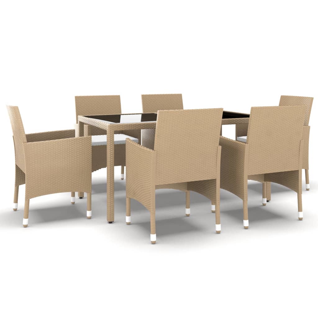 7-tlg. Garten-Essgruppe Poly Rattan und Hartglas Beige