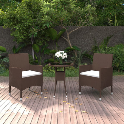 3-tlg. Garten-Essgruppe Poly Rattan Braun