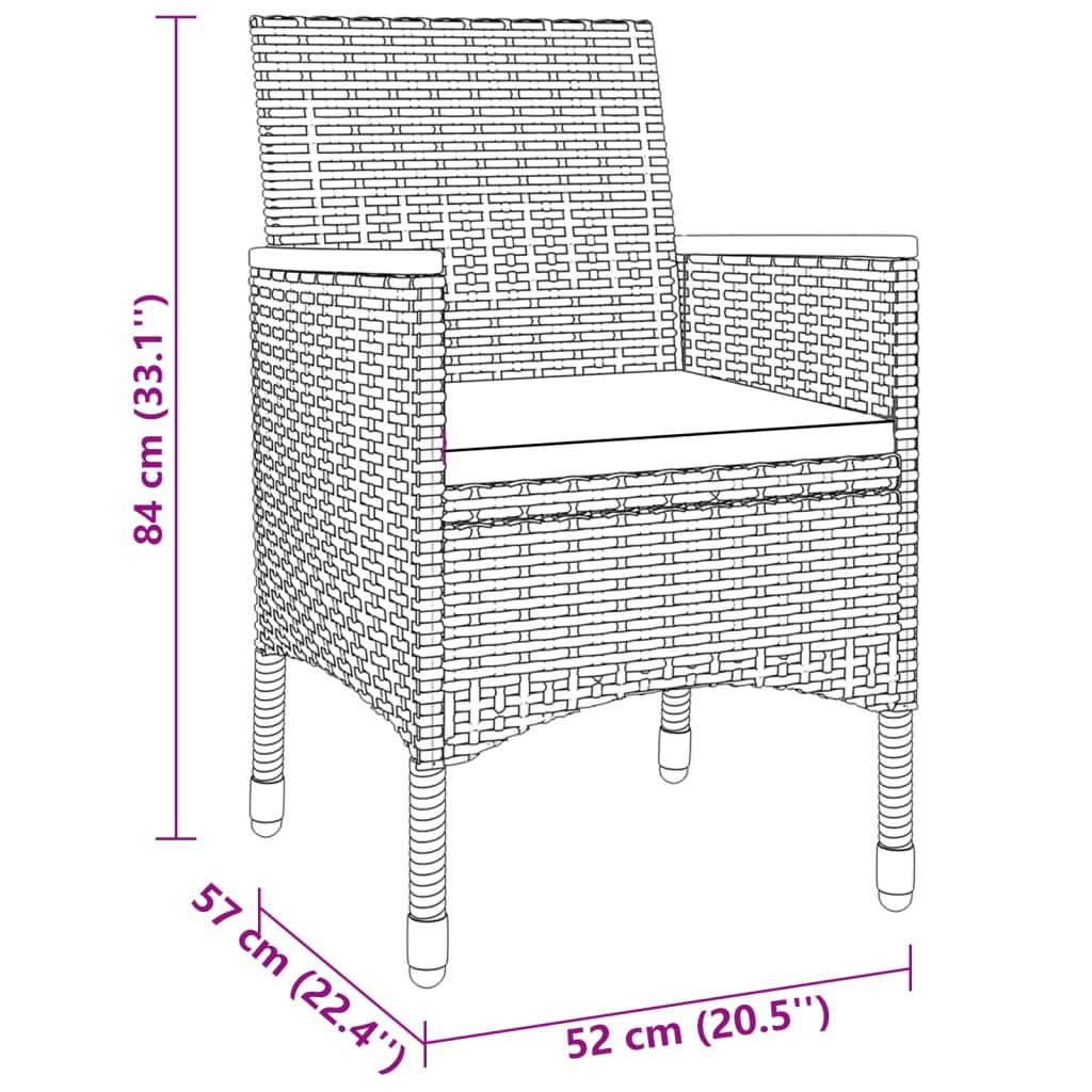 3-tlg. Garten-Essgruppe Poly Rattan Grau