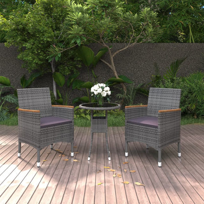 3-tlg. Garten-Essgruppe Poly Rattan Grau