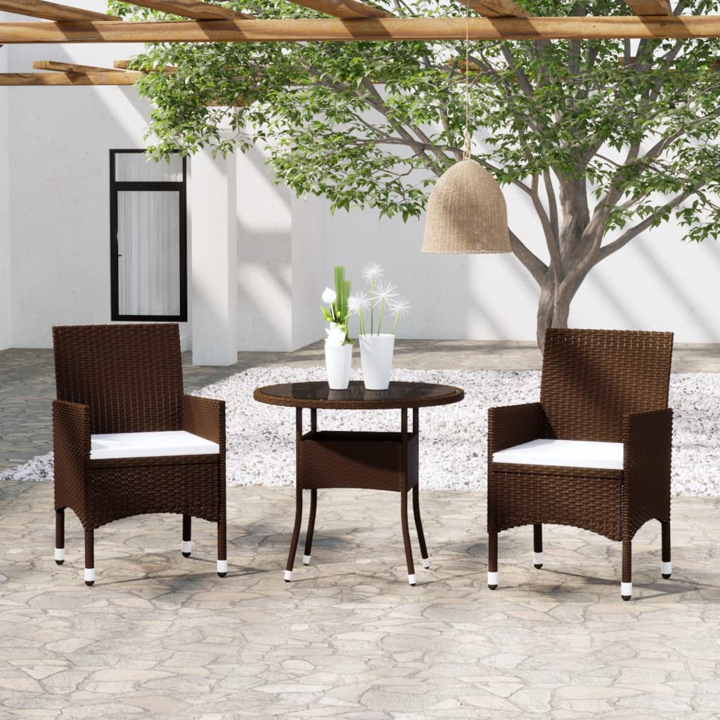 3-tlg. Garten-Essgruppe Poly Rattan Braun