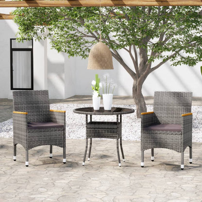 3-tlg. Garten-Essgruppe Poly Rattan Grau