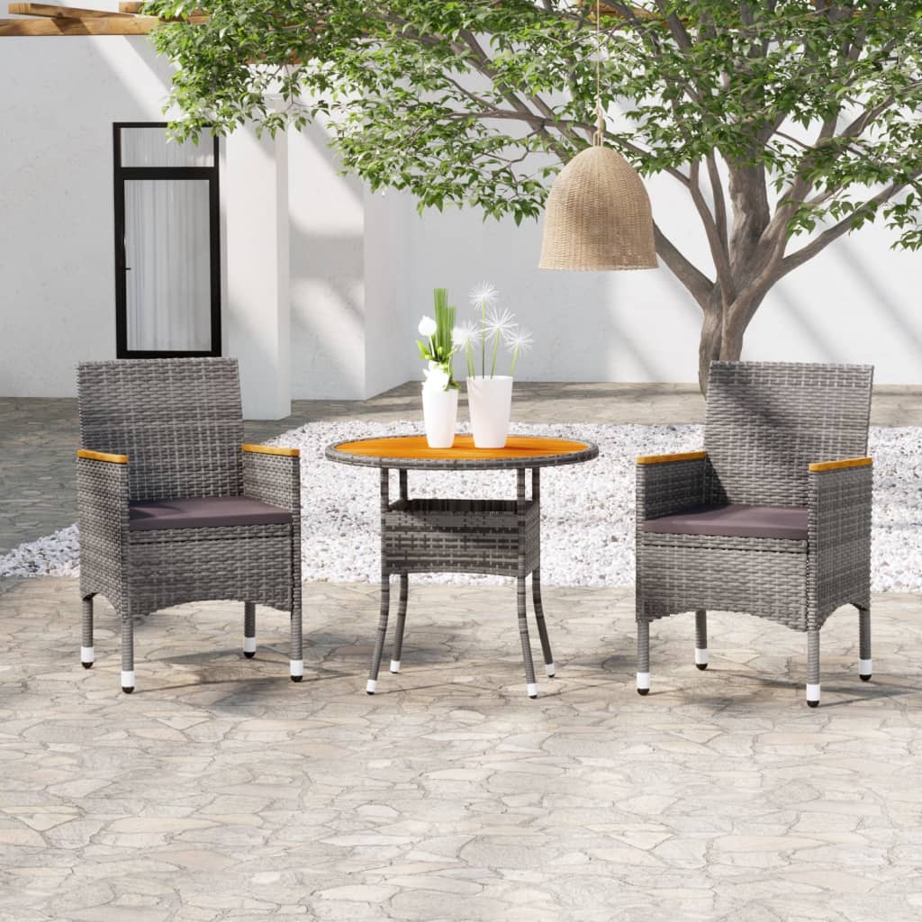 3-tlg. Garten-Essgruppe Poly Rattan Grau